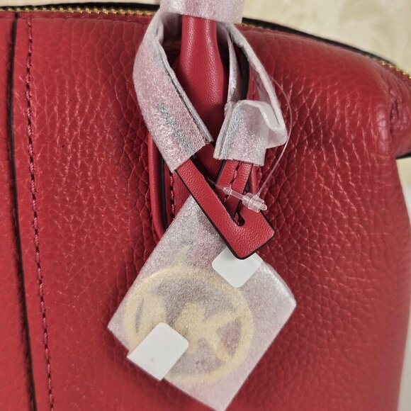 Michael Kors Hyde Small Pebbled Leather Satchel Light Berry Sorbet Double Handle - Picture 3 of 14